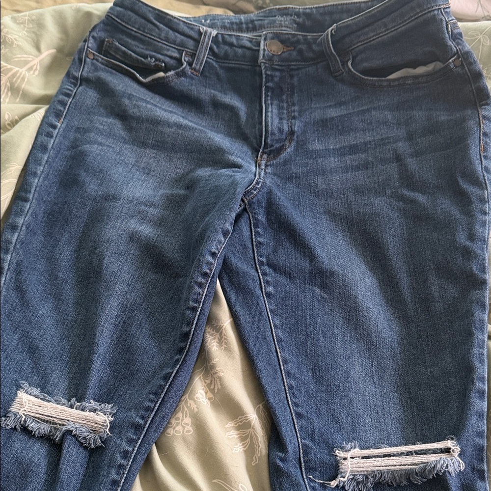 a.n.a Dark Blue Distressed Skinny Jeans